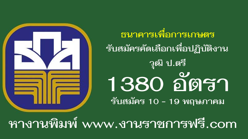 ธนาคารเพื่อการเกษตร 1380 อัตรา