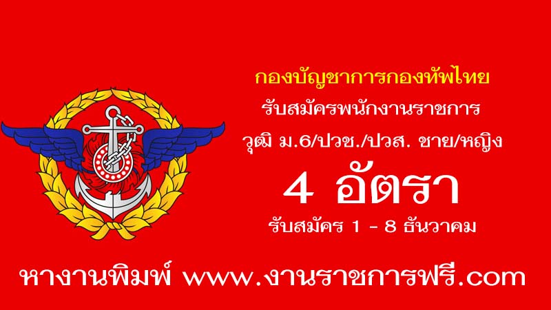 กรมการเงินทหาร กองบัญชาการกองทัพไทย 4 อัตรา