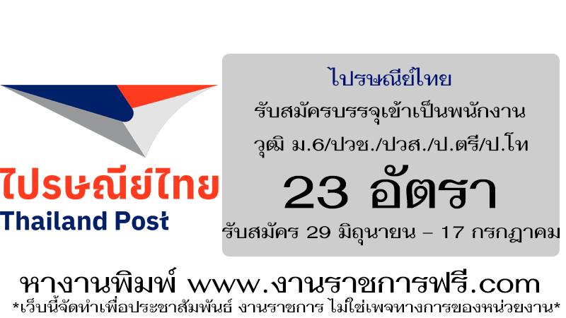 ไปรษณีย์ไทย 23 อัตรา