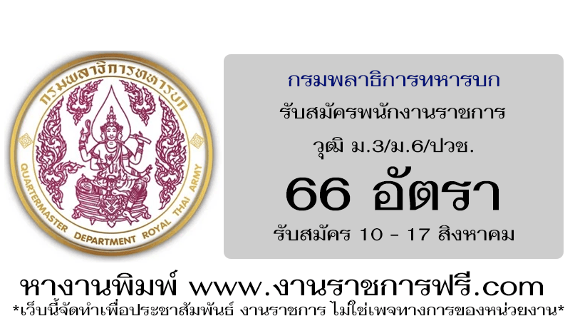 กรมพลาธิการทหารบก 66 อัตรา