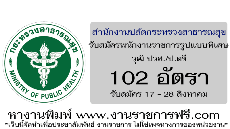 สำนักงานปลัดกระทรวงสาธารณสุข 102 อัตรา