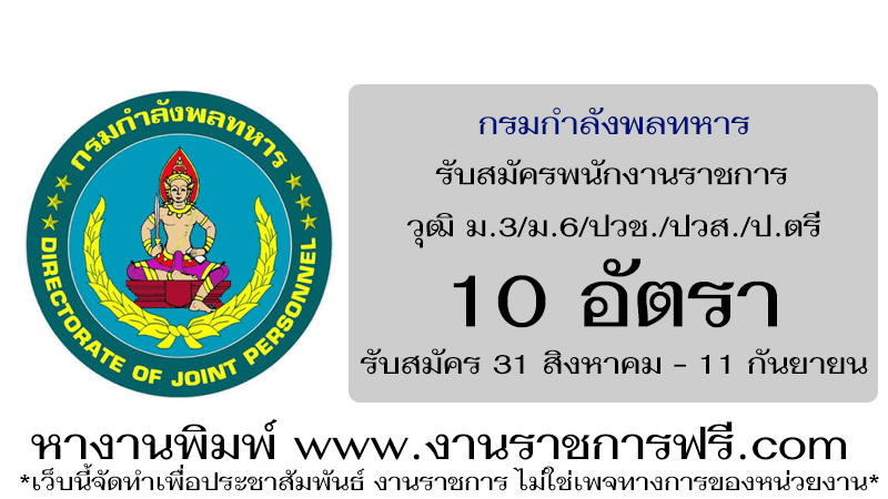 กรมกำลังพลทหาร 10 อัตรา
