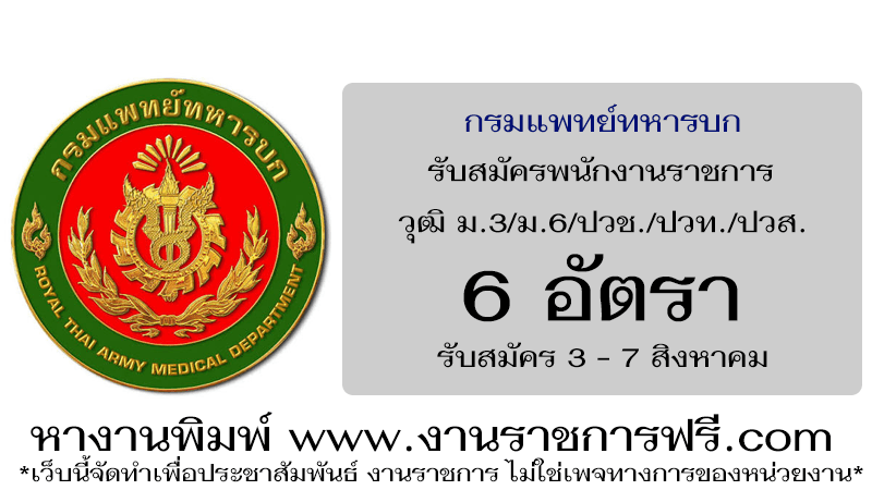 กรมแพทย์ทหารบก 6 อัตรา